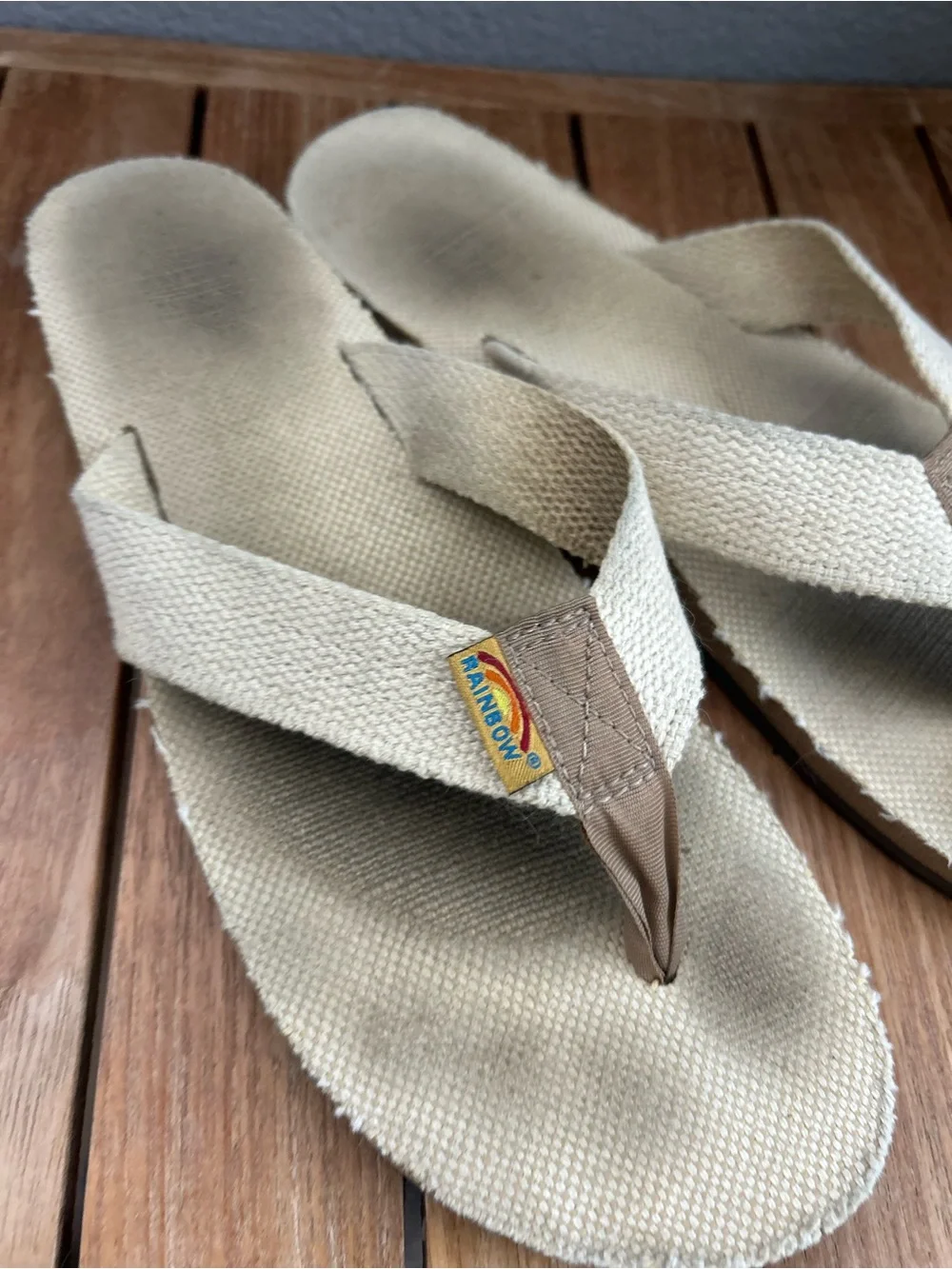 Rainbows- Beige Canvas Women's Flip Flop Sandals